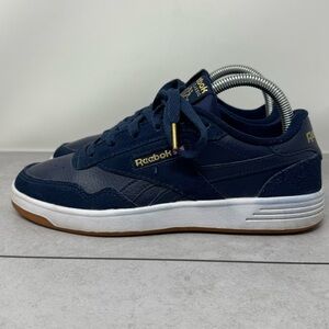 Reebok Club Memt Dark Blue Sneakers with White & Gold Accents Size 8